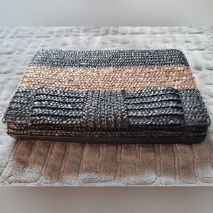 KATE SPADE BOW BRIDGE STRAW KALEY BLACK BROWN SHOULDER BAG/Clutch bag